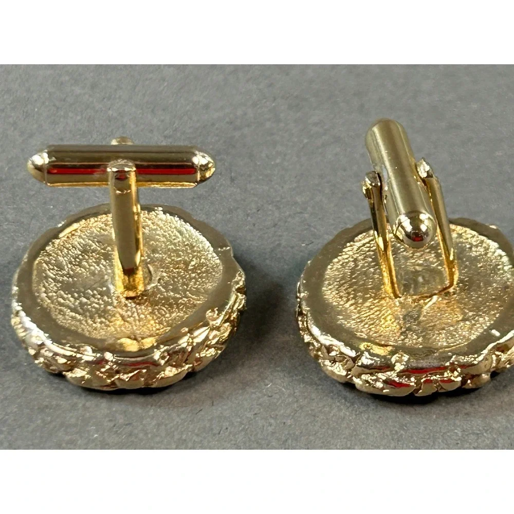 Vintage US Eagle Coin Cufflinks Replica1878 Motif Gold Tone Round Patriotic